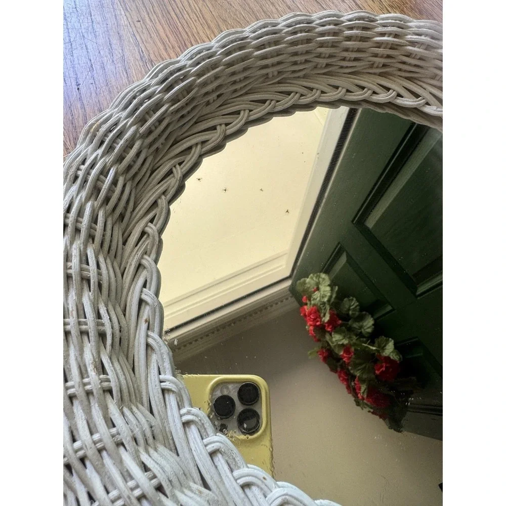 Vintage Wicker Round‎ Wall Mirror | Coastal Cottagecore Boho Decor